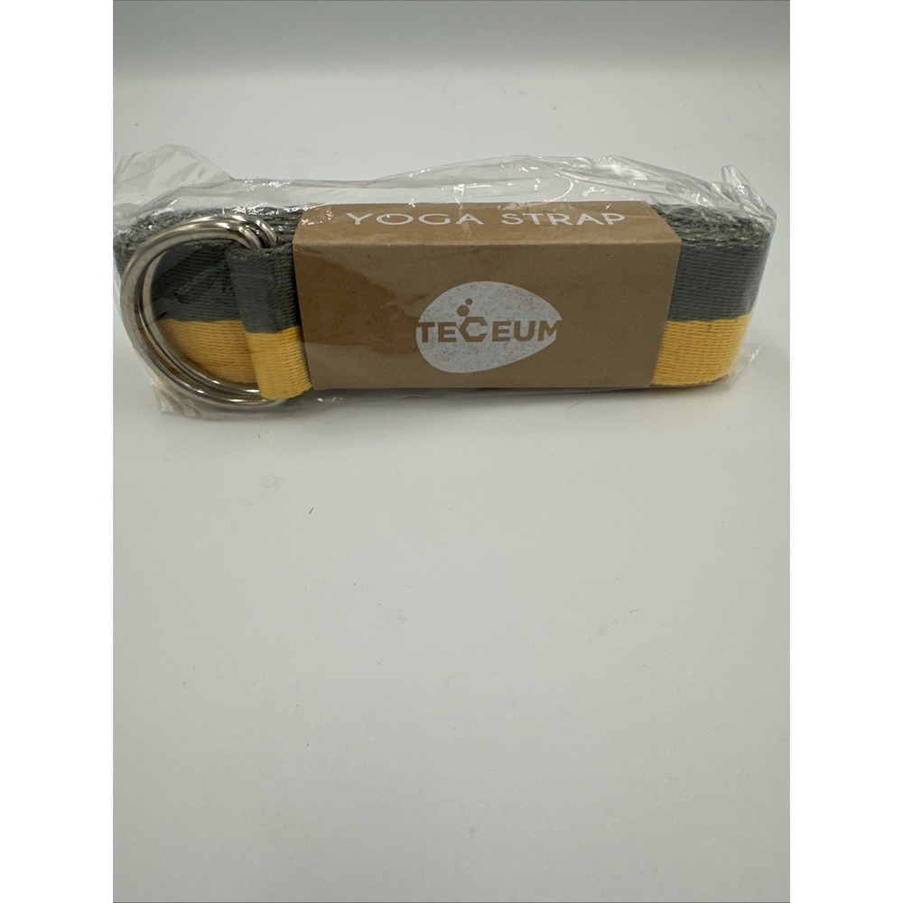 TECEUM Yoga Mat Strap Non Slip Pilates Stretch 1.5" wide 6 Ft Long Yellow Gray